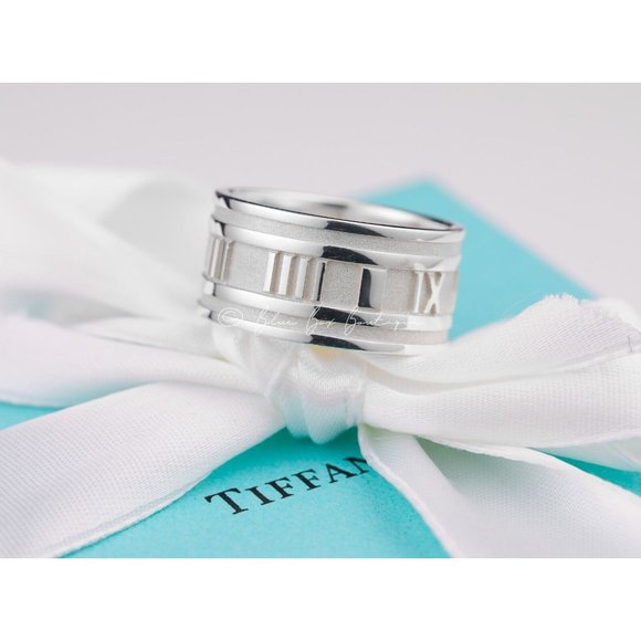 Tiffany & Co. Ring Men's Silver Atlas Roman Numerals Wide Band Vintage 1995 - Picture 4 of 10